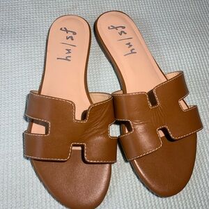 Brown Leather Slide Sandals